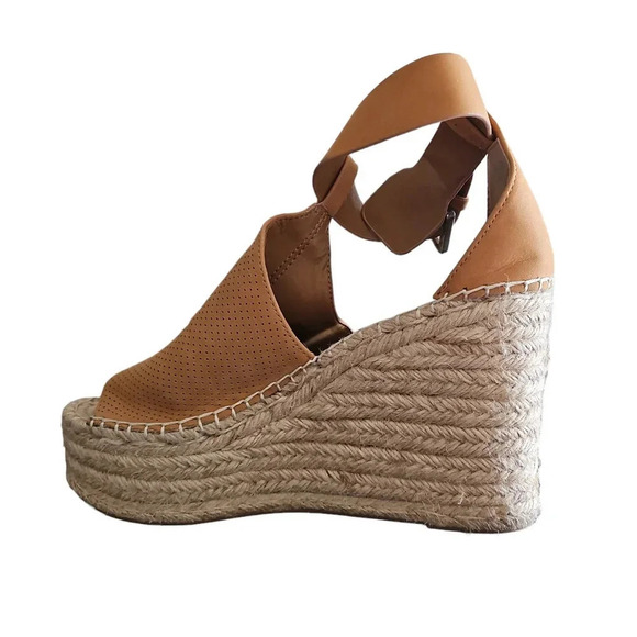 Marc Fisher Annie Perforated Espadrille Platform Wedge Sandals Brown Tan Size 8M - Picture 2 of 9
